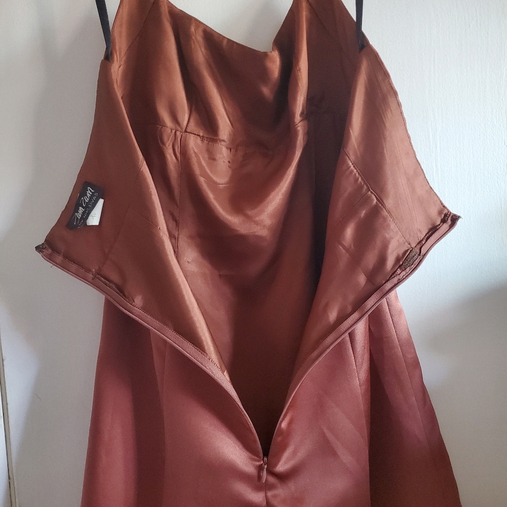 Vintage Y2K Halter Babydoll Dress Satin Brown w/ Bow Size 7/8 Retro Prom Formal - Picture 7 of 16